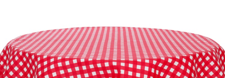 Table with checkered tablecloth isolated on white
