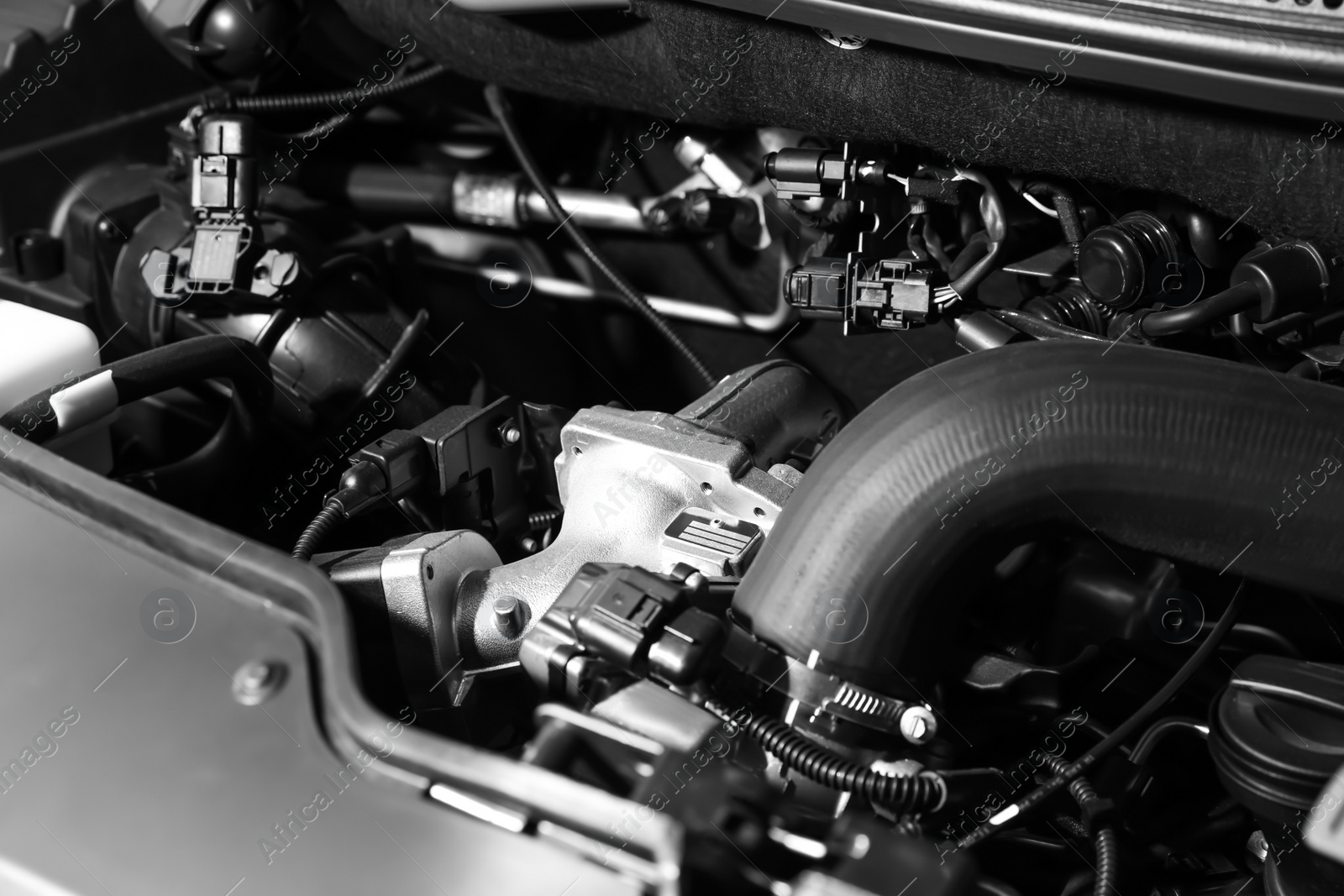 Photo of Closeup view of engine bay in modern car