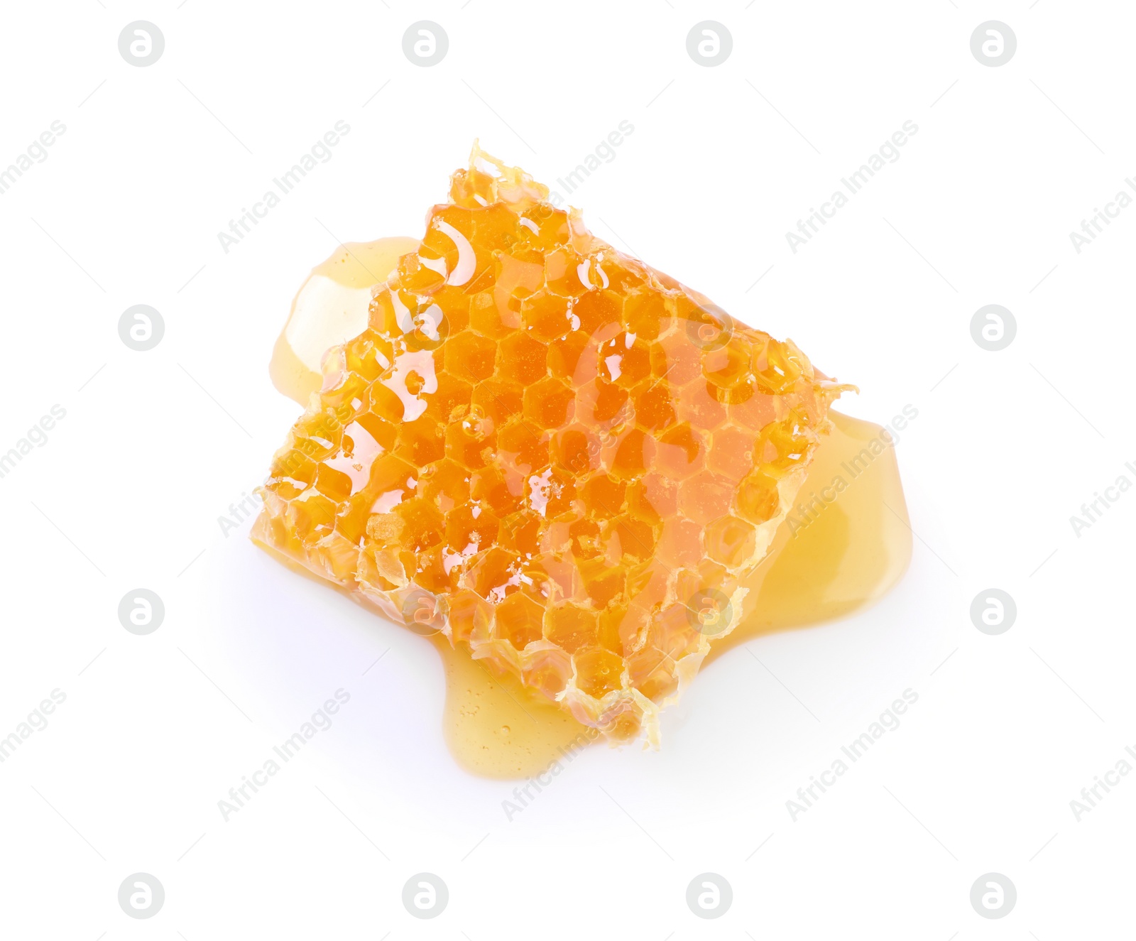 Photo of Natural honeycomb with tasty honey isolated on white, top view