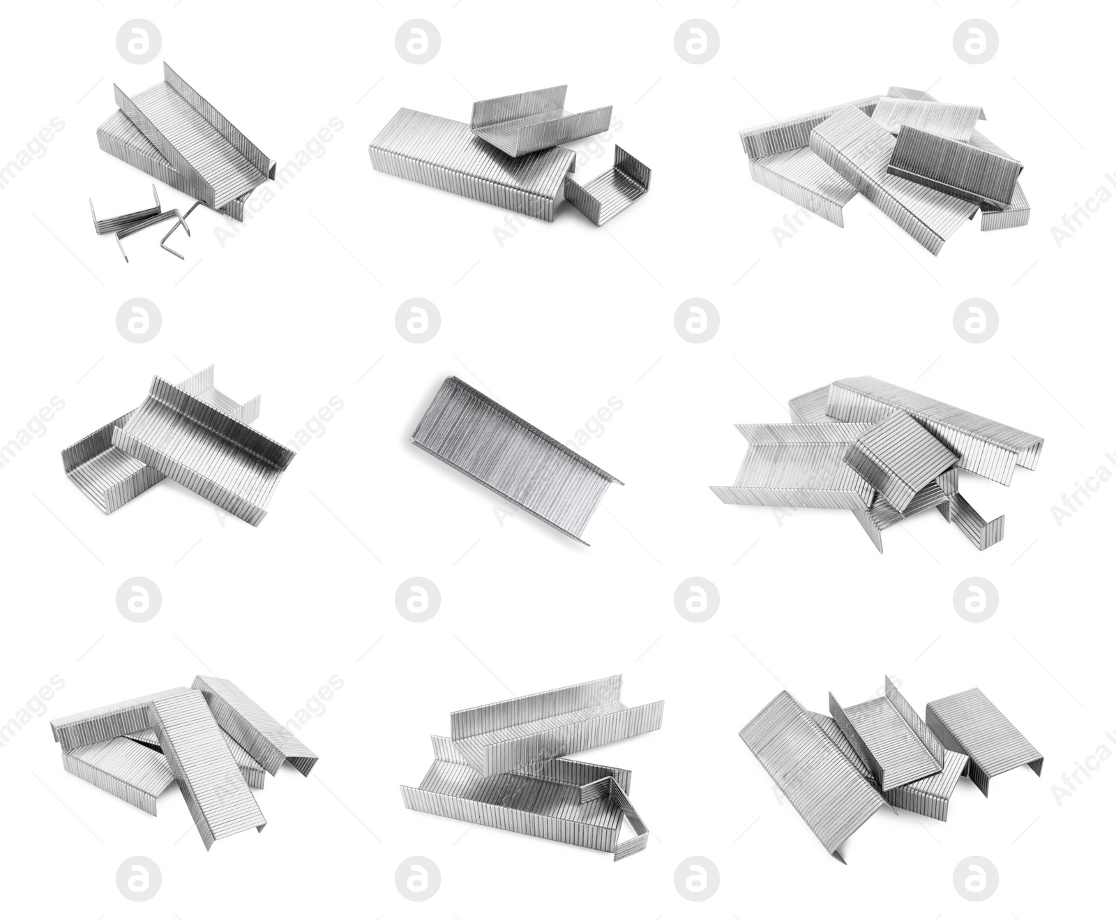 Image of Many metal staples isolated on white, collection