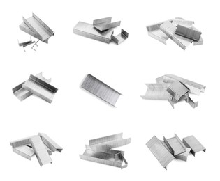 Image of Many metal staples isolated on white, collection