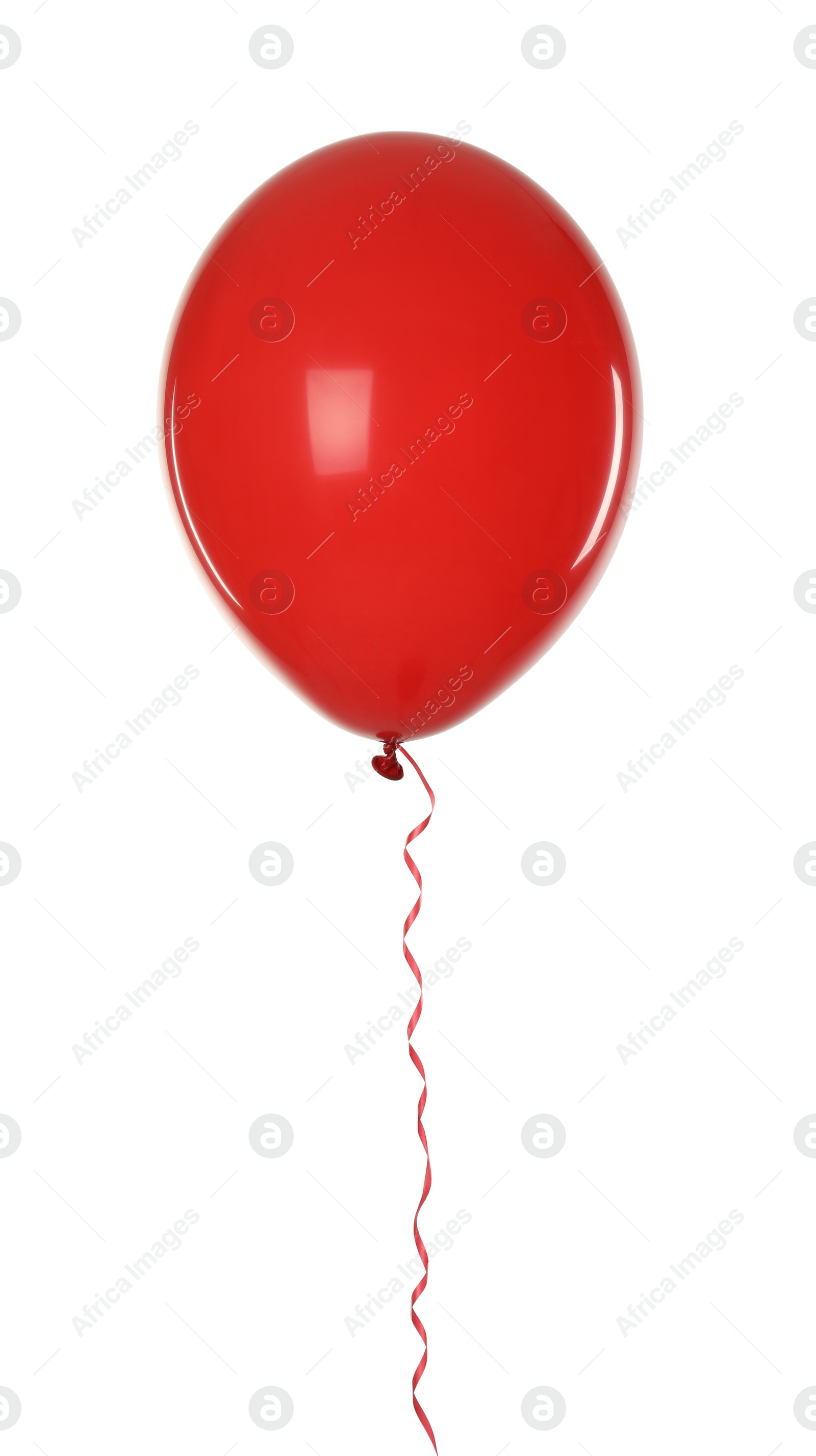 Photo of Red balloon with ribbon isolated on white