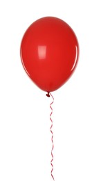 Red balloon with ribbon isolated on white