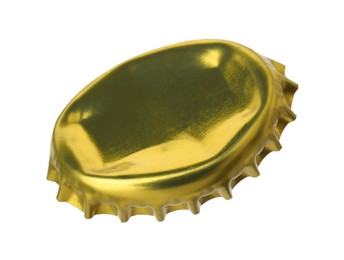 Photo of One golden beer bottle cap isolated on white