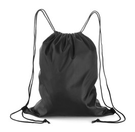 Photo of One black drawstring bag isolated on white