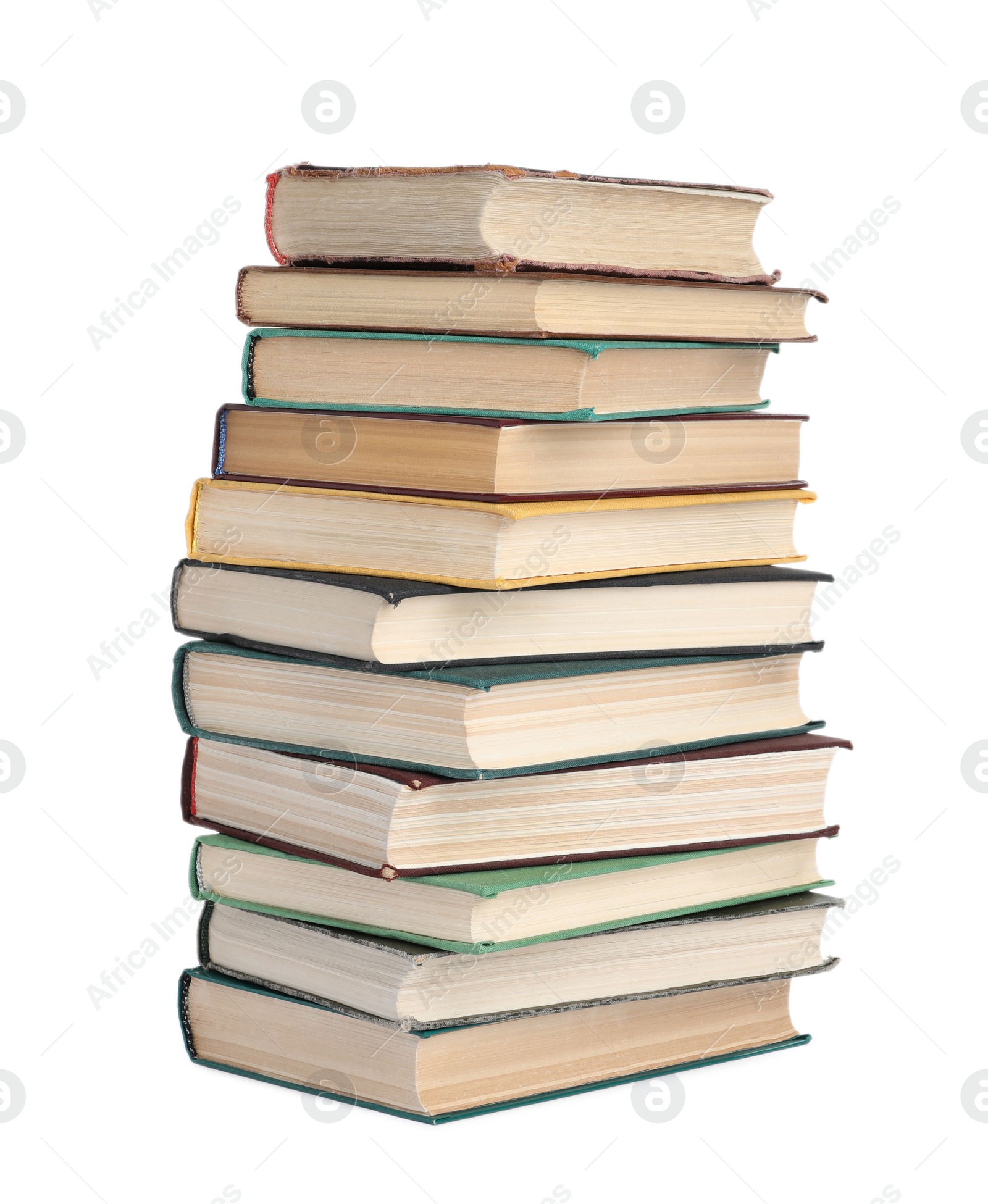 Photo of Stack of many old hardcover books isolated on white