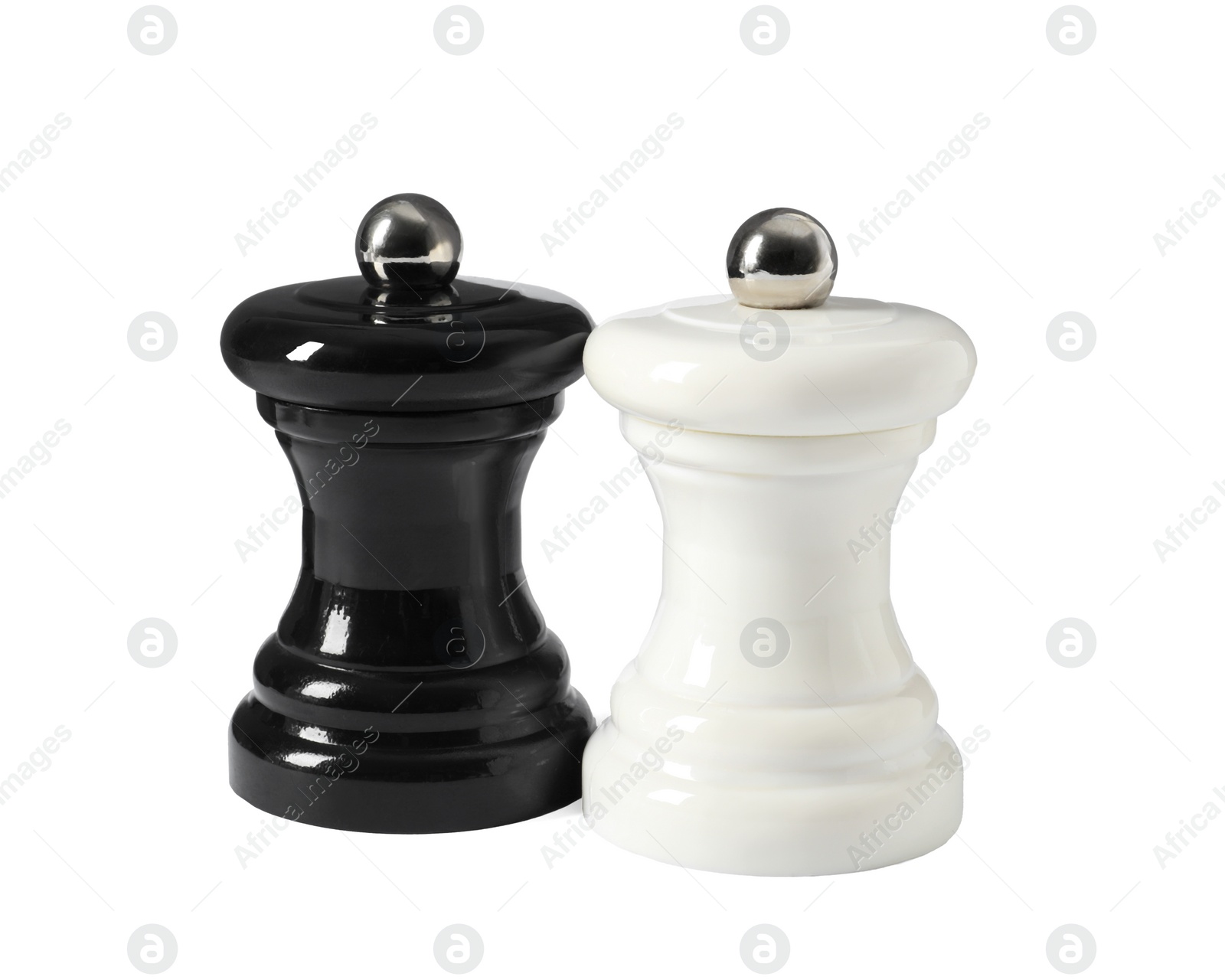 Photo of Salt and pepper shakers isolated on white