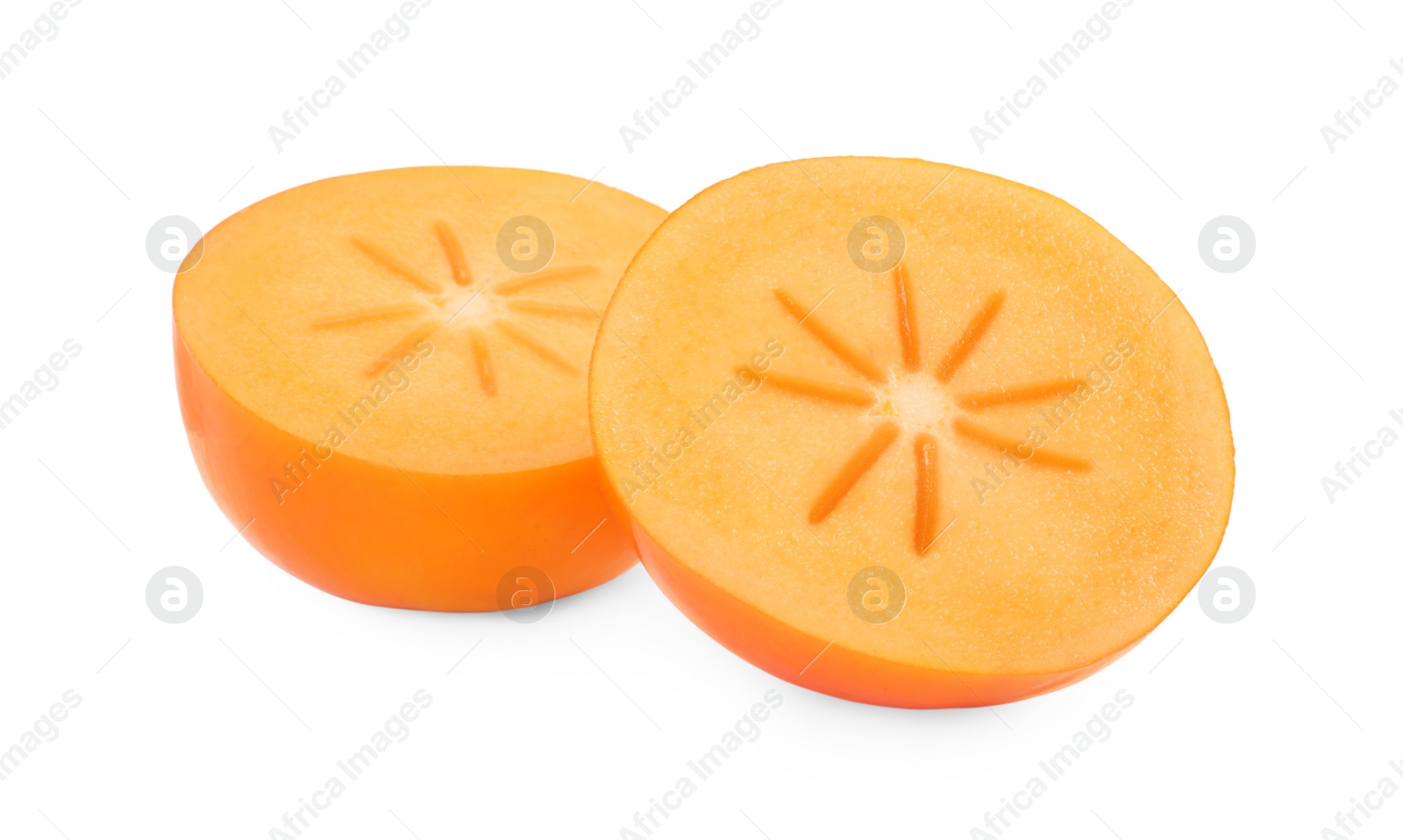 Photo of Pieces of fresh persimmon fruit isolated on white