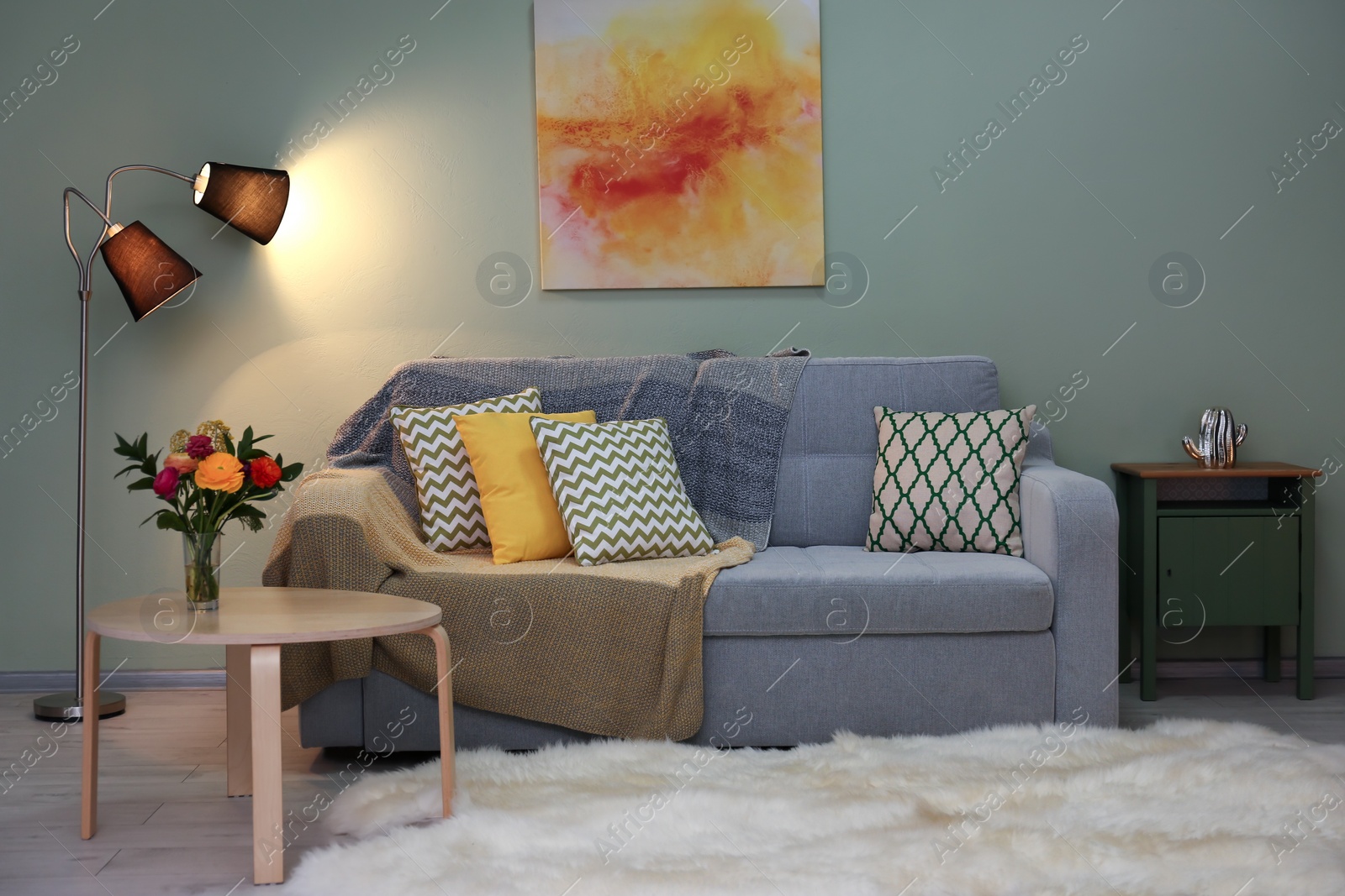 Photo of Modern room interior with cozy sofa