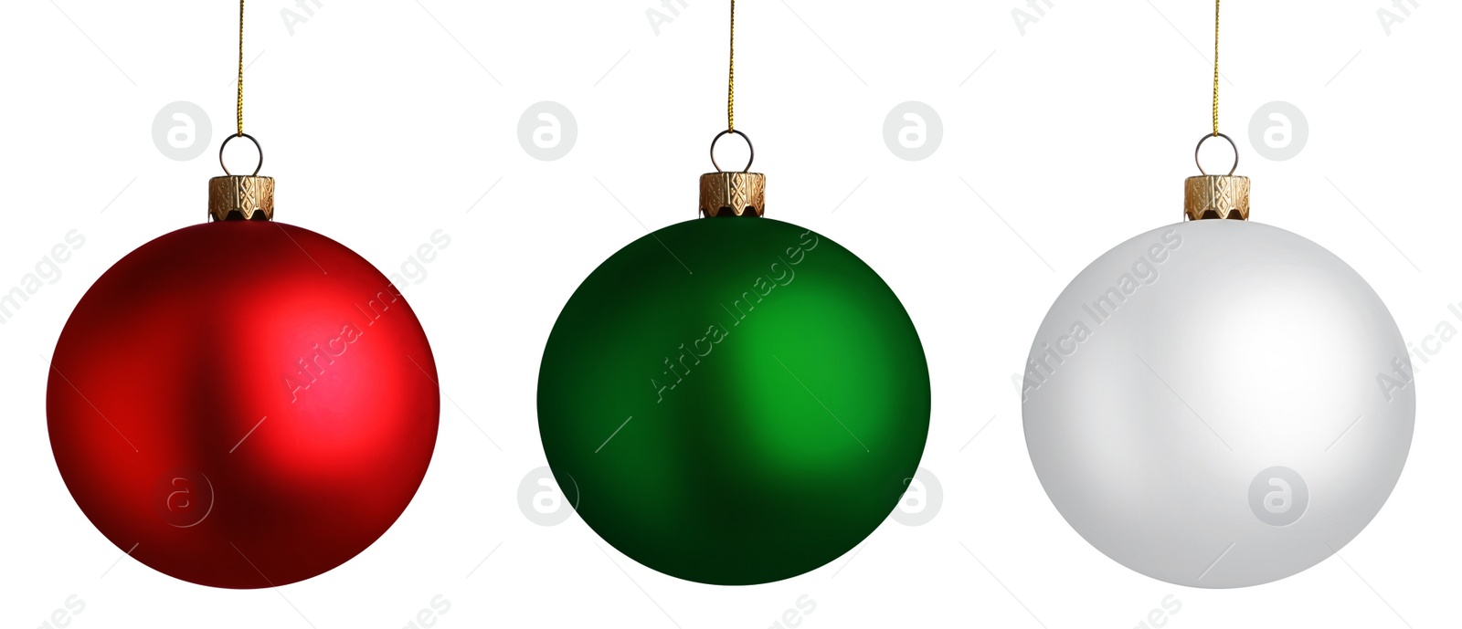 Image of Set of bright Christmas balls on white background. Banner design 