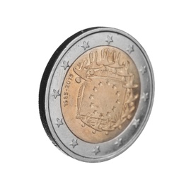 Photo of Latvian two euro coin isolated on white