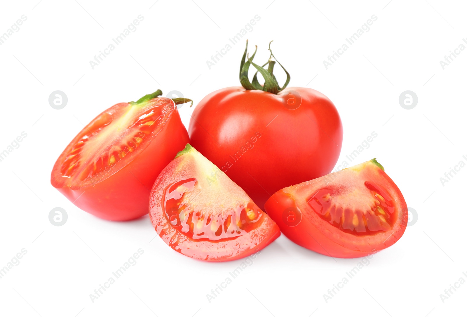 Photo of Tasty fresh raw tomatoes isolated on white