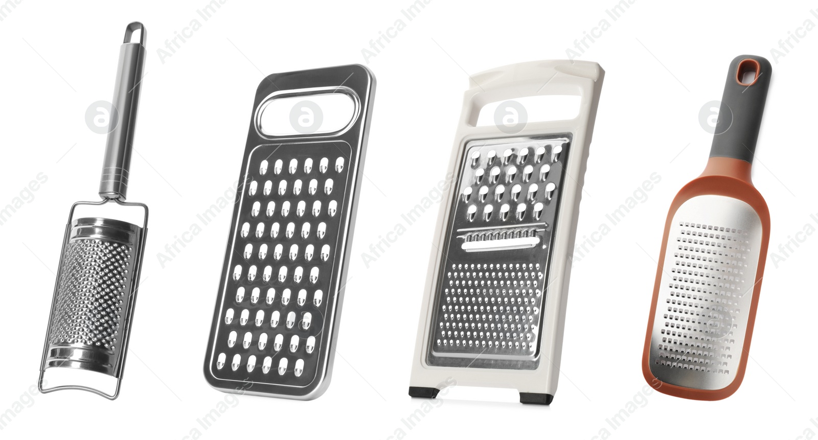 Image of Set with different graters on white background. Banner design