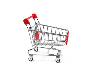 Empty mini metal shopping cart isolated on white