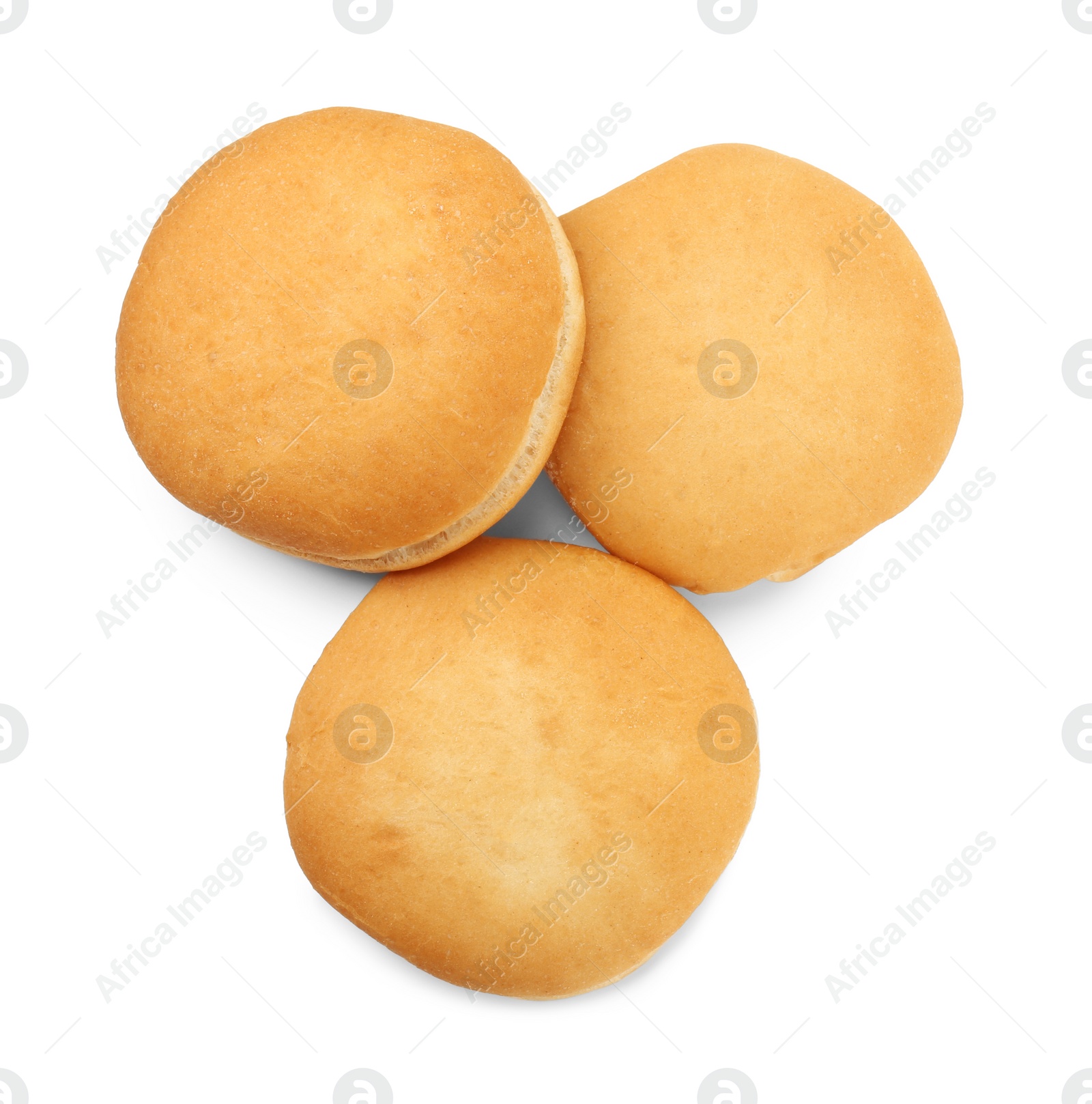 Photo of Fresh hamburger buns isolated on white, top view