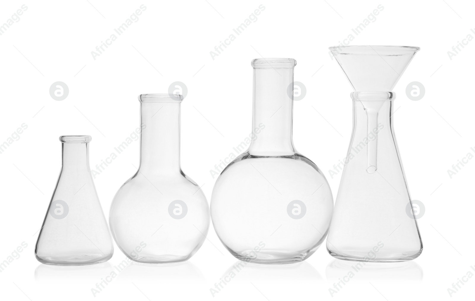 Photo of Set of laboratory glassware on white background