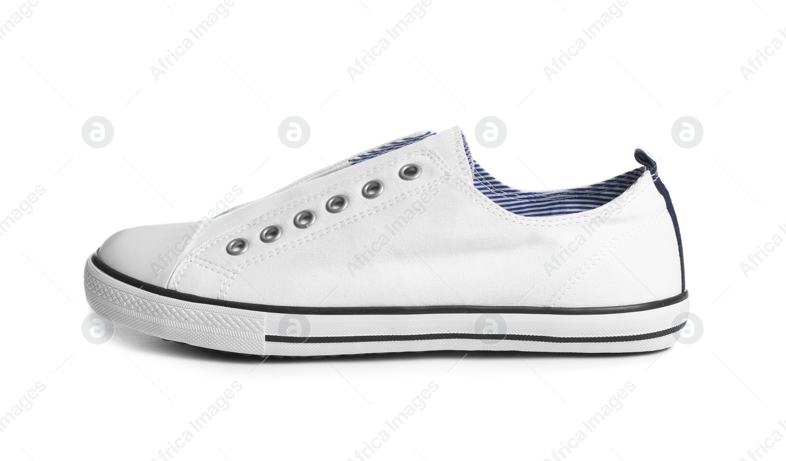 Photo of Stylish sneaker on white background. Trendy footwear