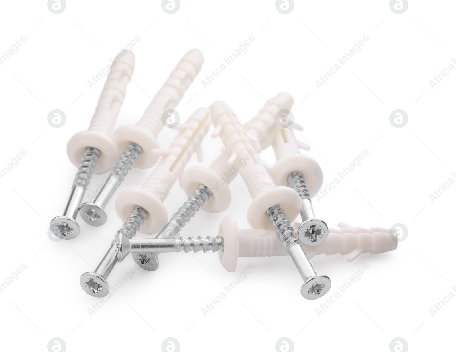 Photo of Screws with straddling dowels isolated on white