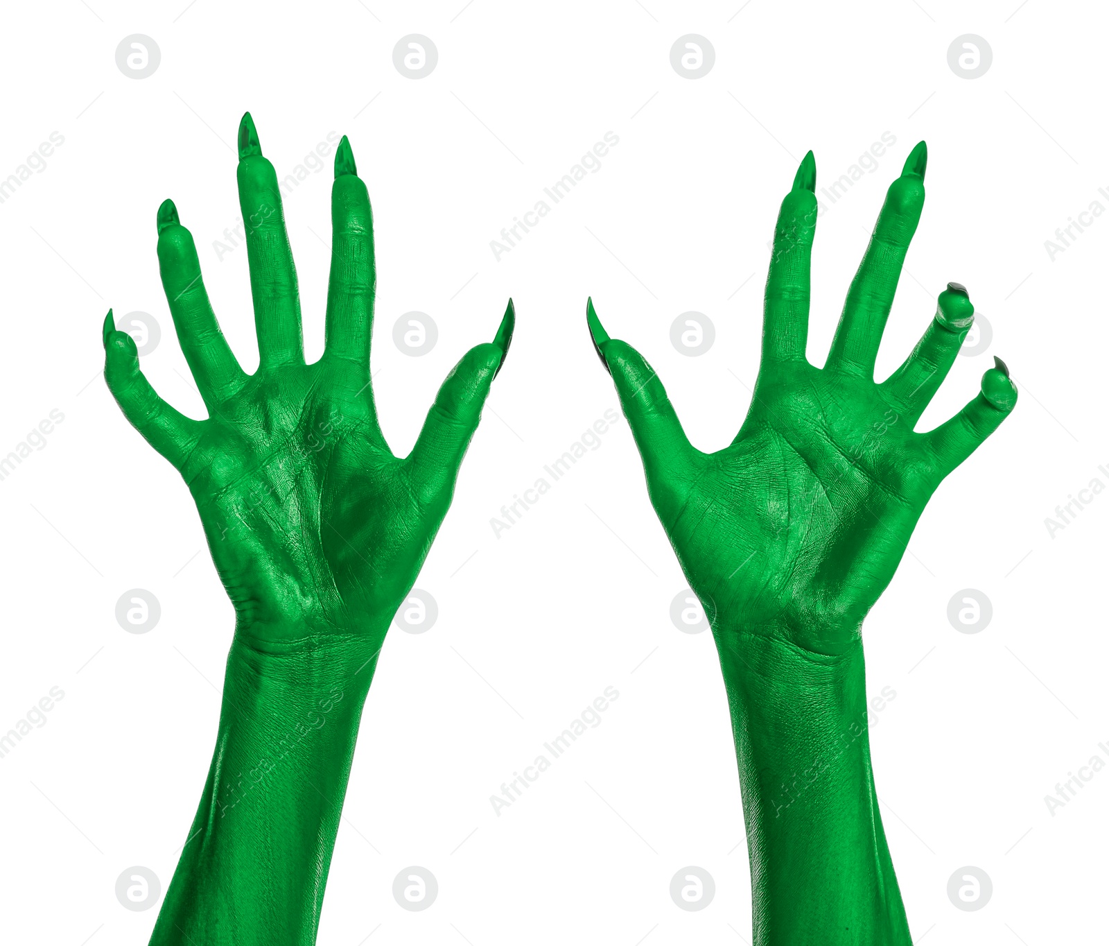 Image of Creepy monster. Green hands with claws isolated on white