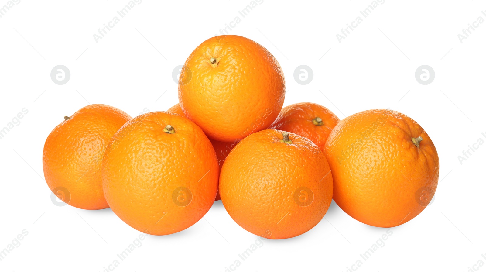 Photo of Delicious fresh ripe oranges on white background