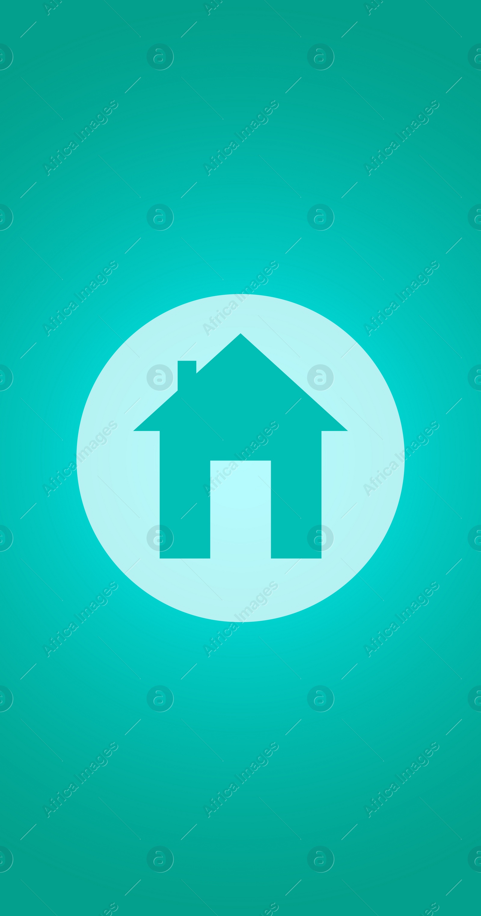 Illustration of  house in light circle on turquoise background