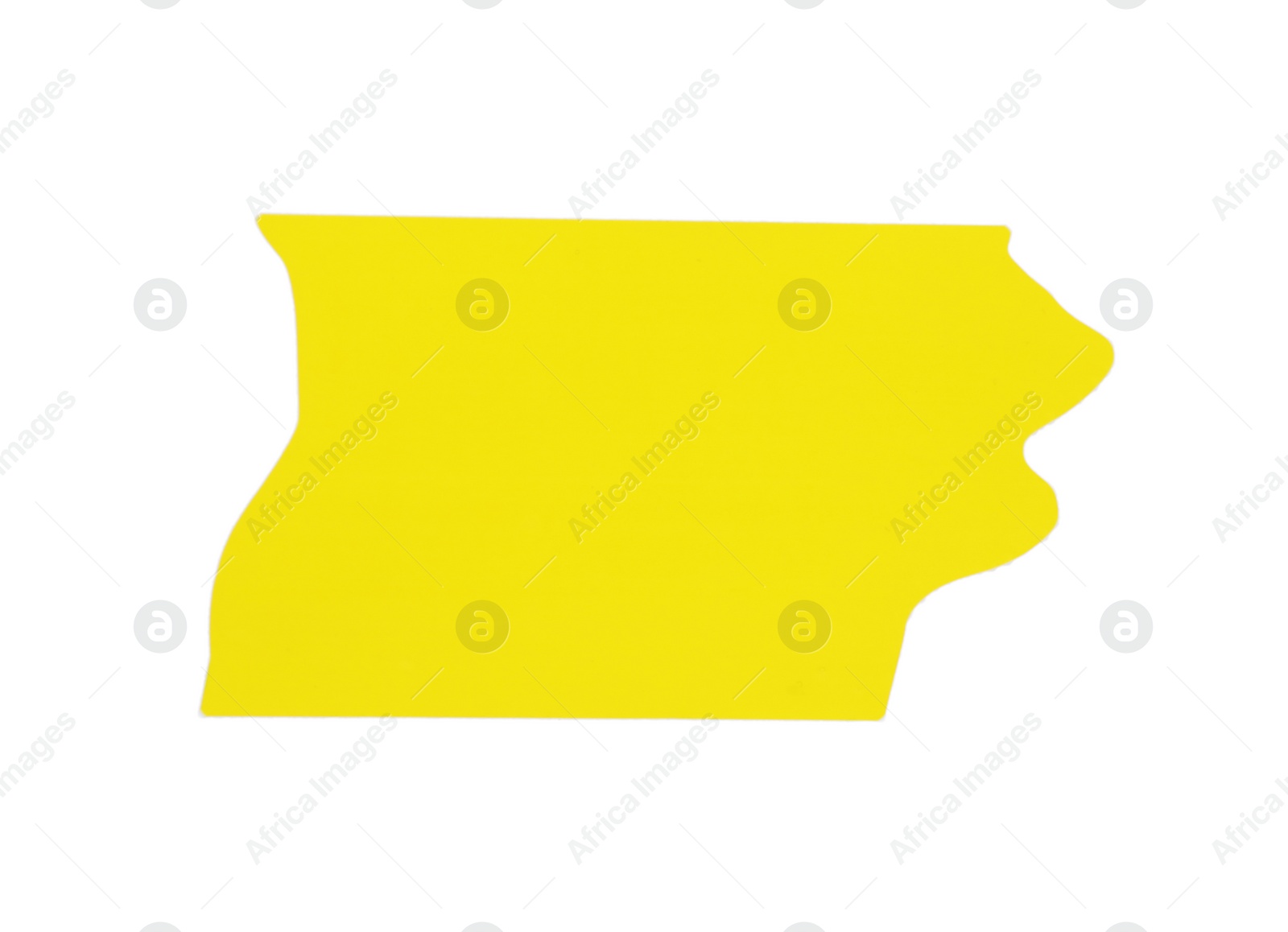 Photo of Piece of yellow adhesive tape isolated on white, top view