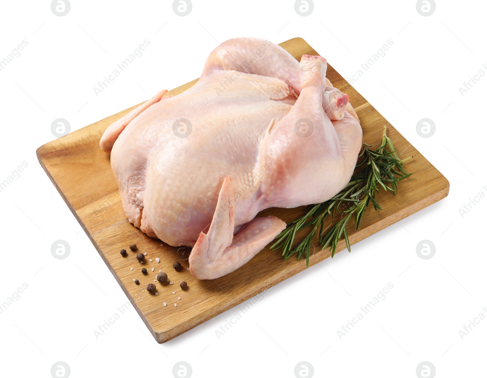 Photo of Fresh raw chicken with spices isolated on white