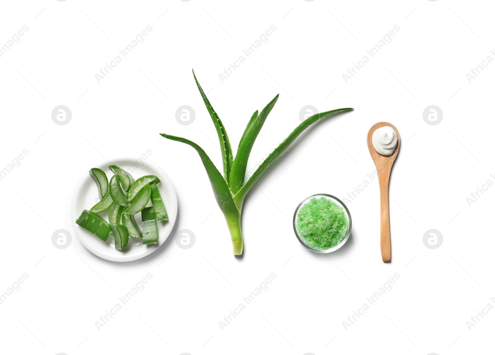 Photo of Flat lay composition with aloe vera on white background