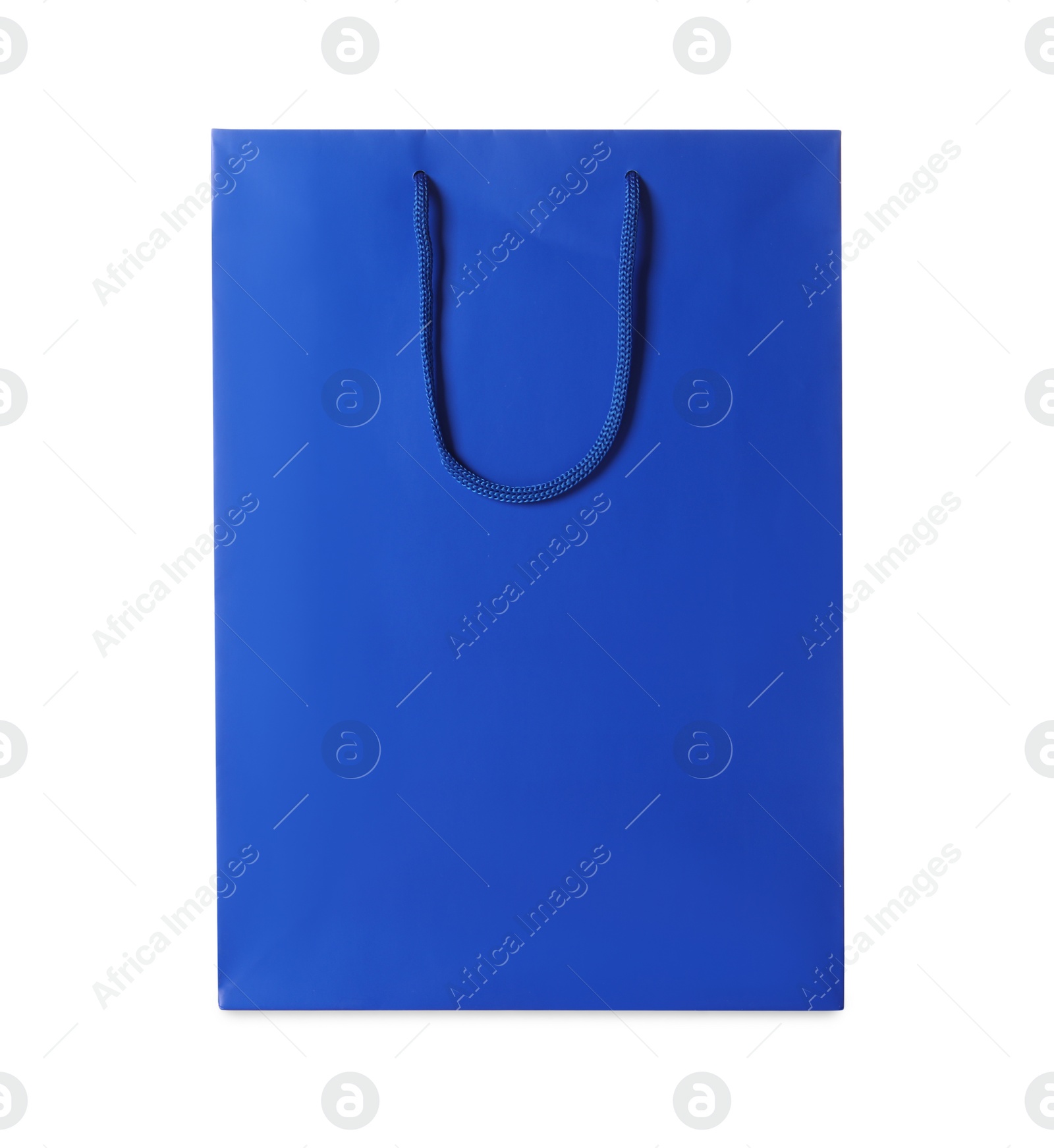 Photo of One blue shopping bag isolated on white