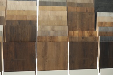 Many different samples of tiles on display in store