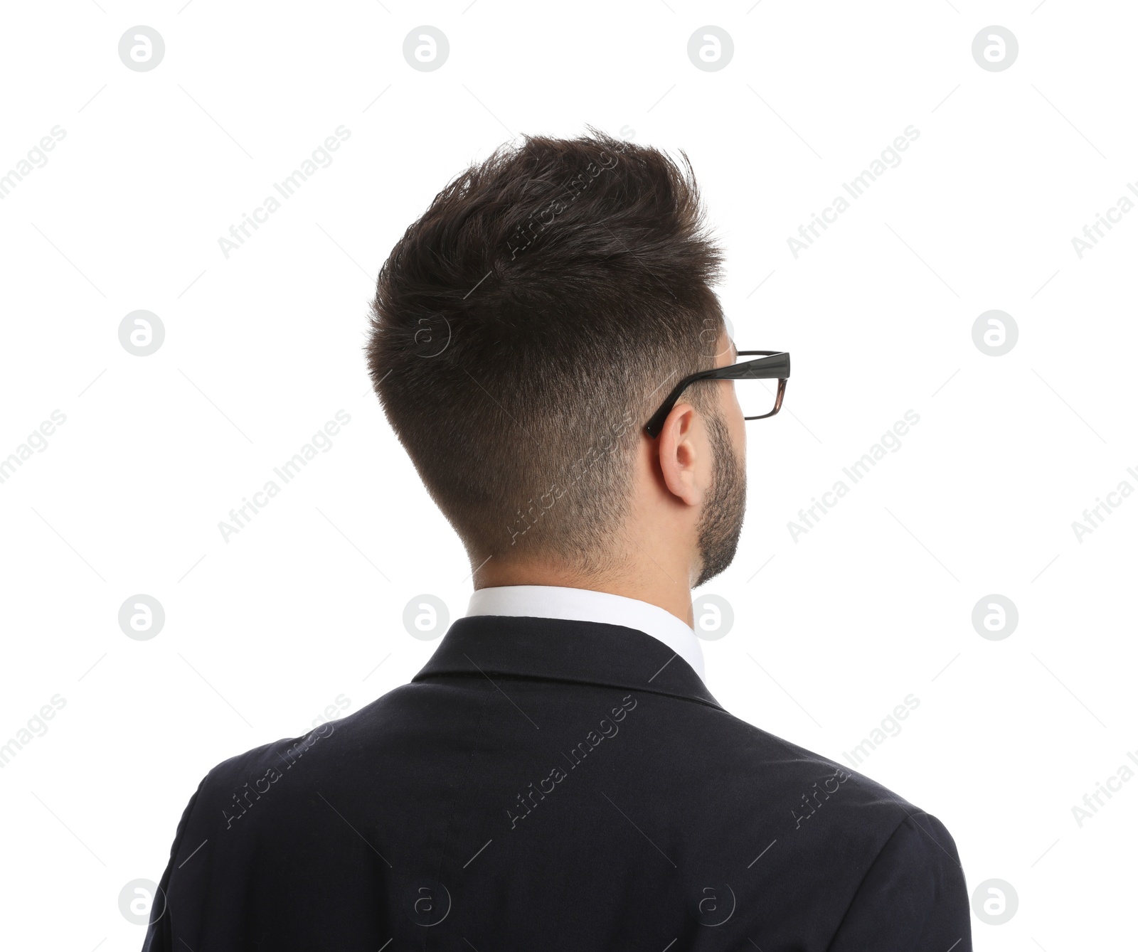 Photo of Young businessman in suit on white background