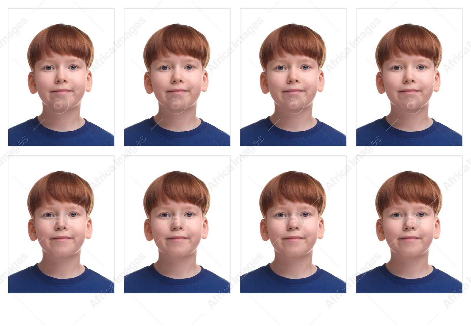 Image of Passport photo, collage. Boy on white background, set of photos