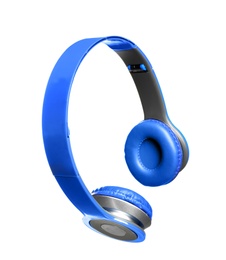 Stylish headphones with pads on white background