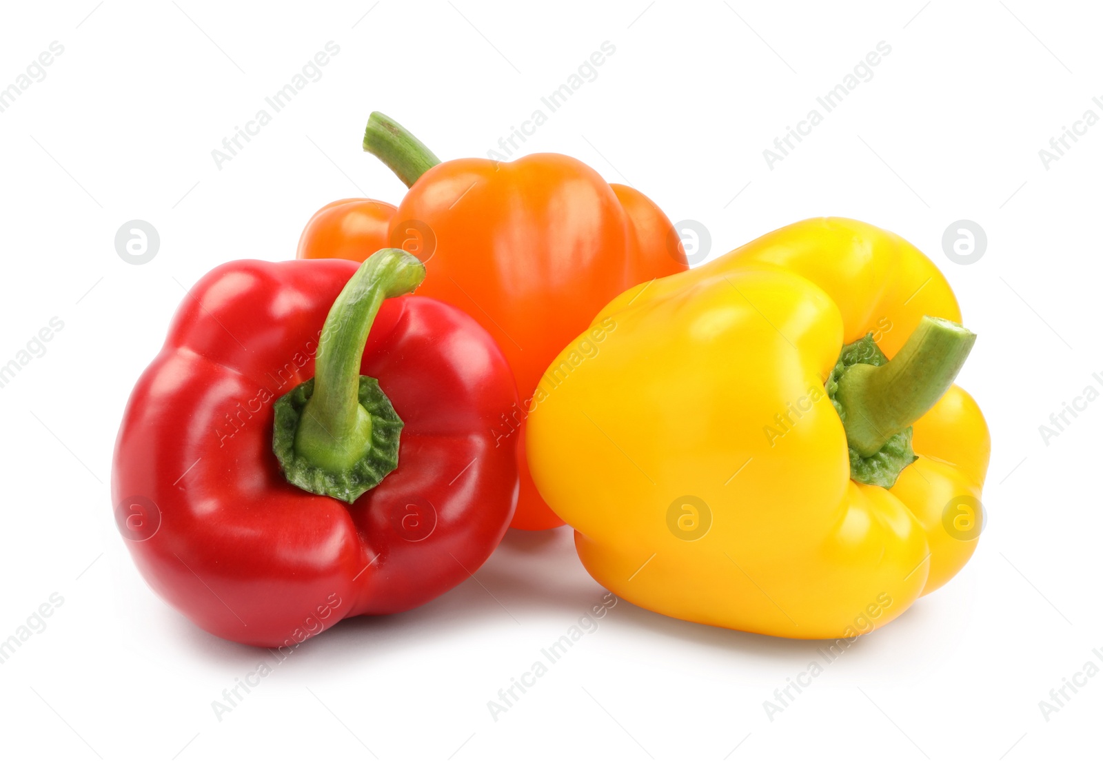 Photo of Fresh ripe bell peppers on white background