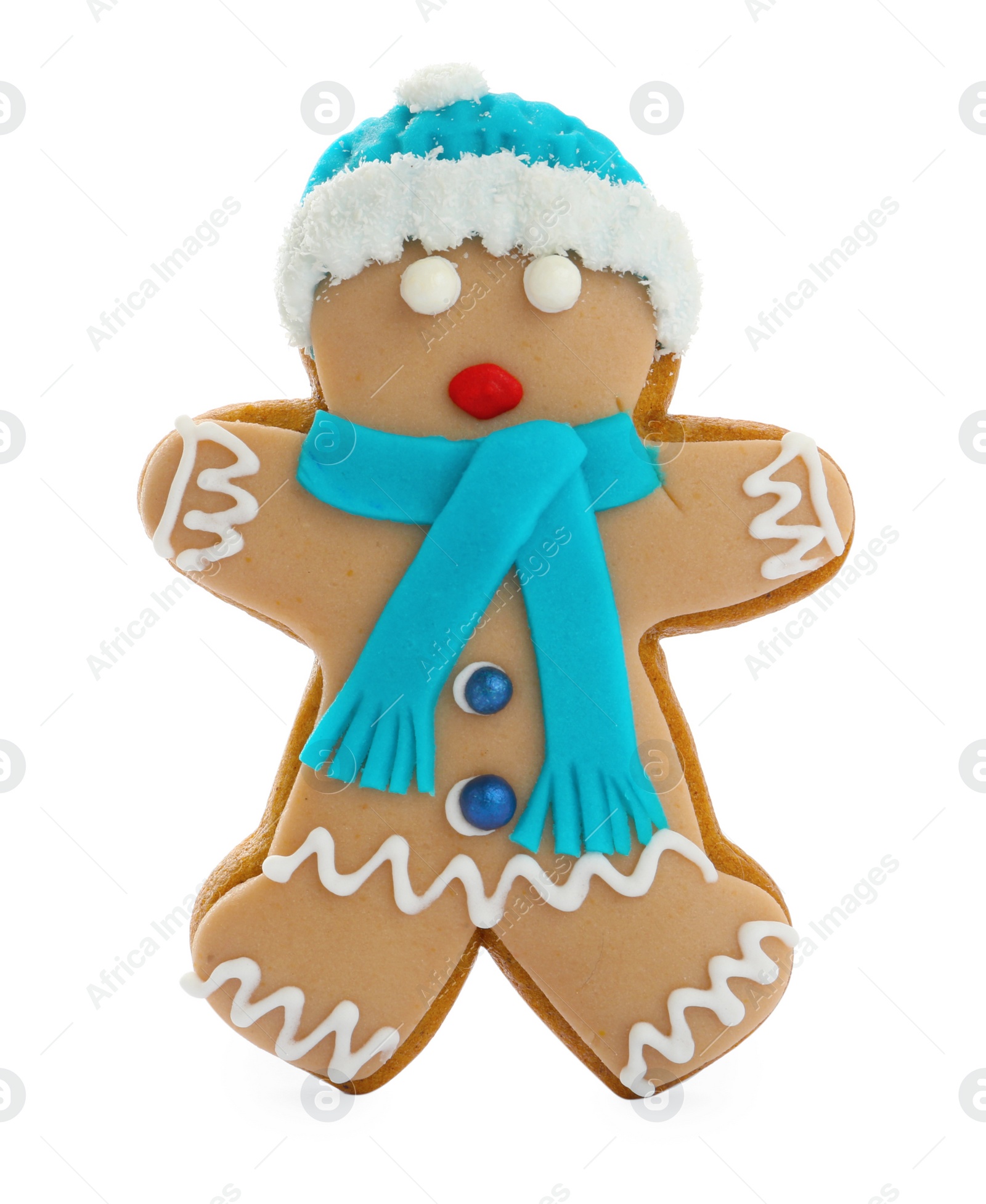 Photo of Gingerbread man isolated on white. Delicious Christmas cookie