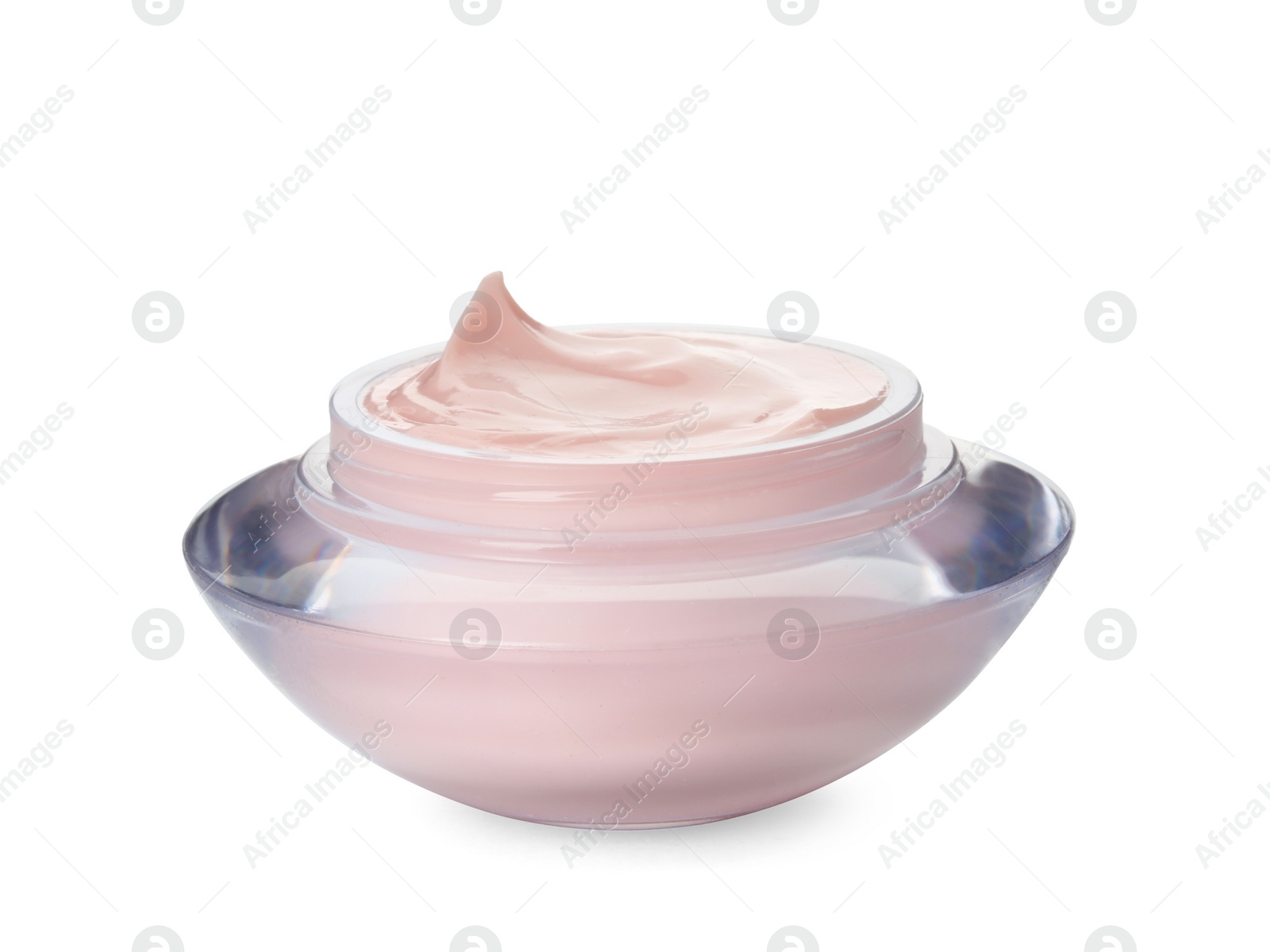 Photo of Jar with hand cream on white background