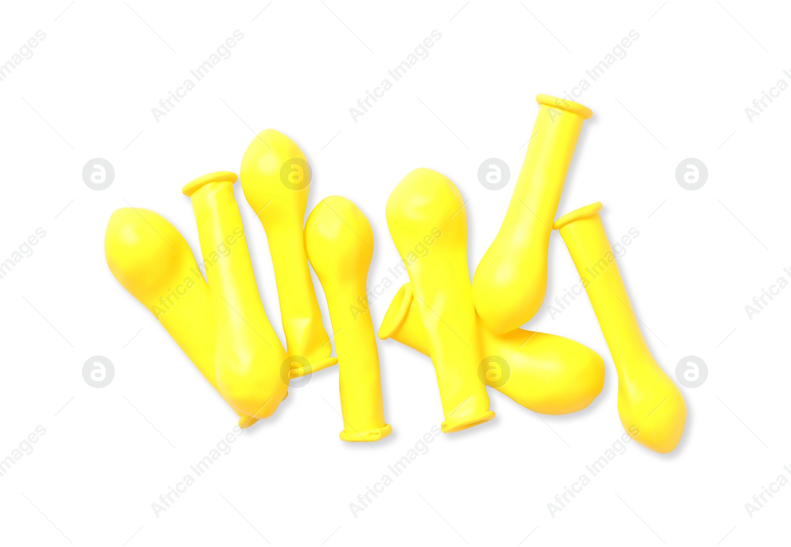 Photo of Yellow balloons on white background, top view