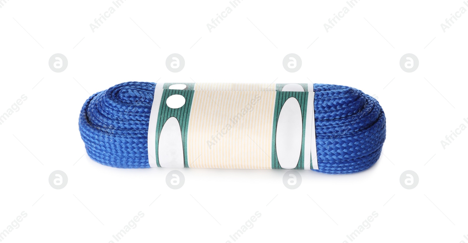 Photo of Packed blue shoe lace isolated on white