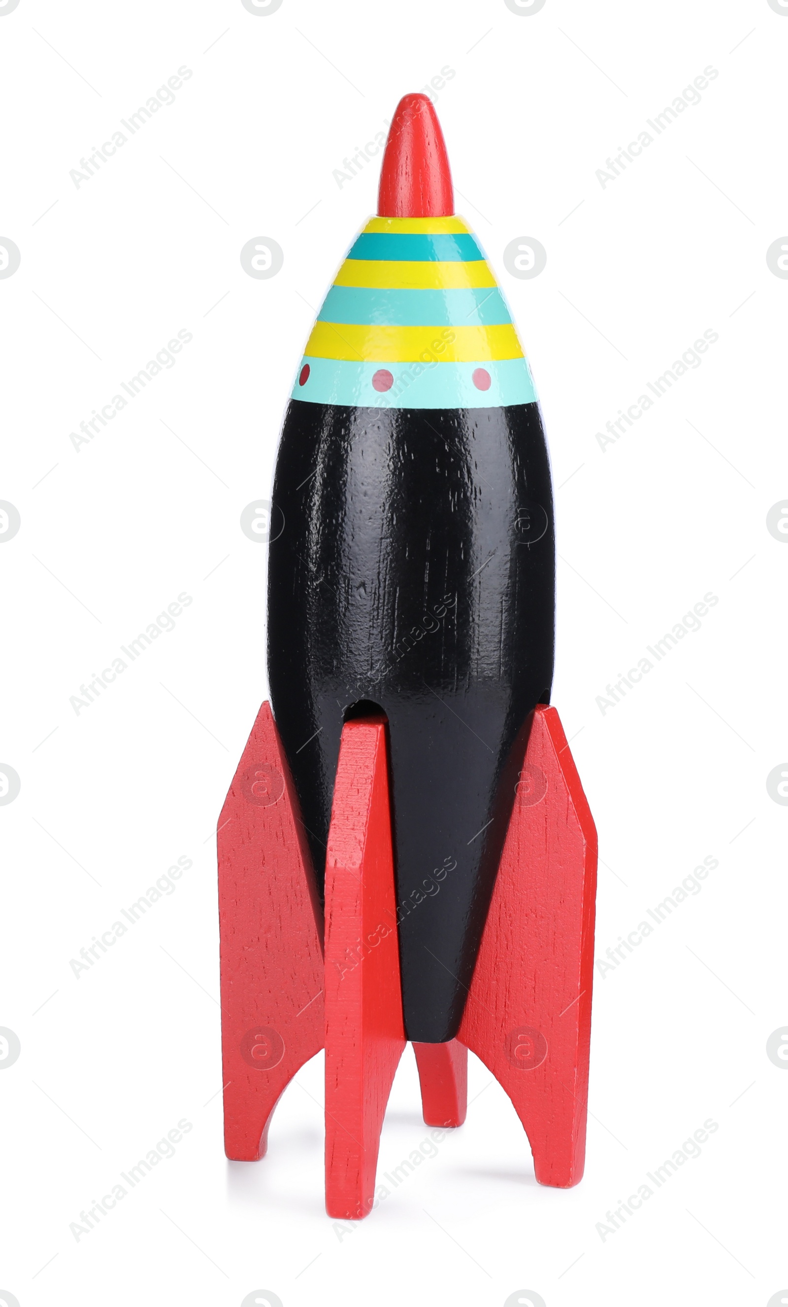 Photo of Bright modern toy rocket isolated on white