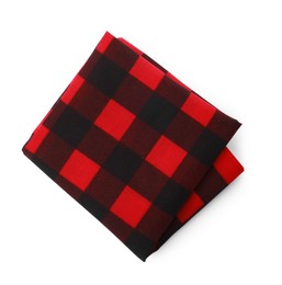 Folded red bandana with check pattern isolated on white, top view
