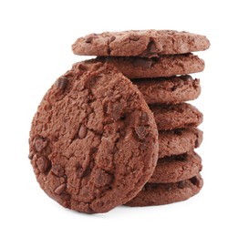 Stack of delicious chocolate chip cookies isolated on white