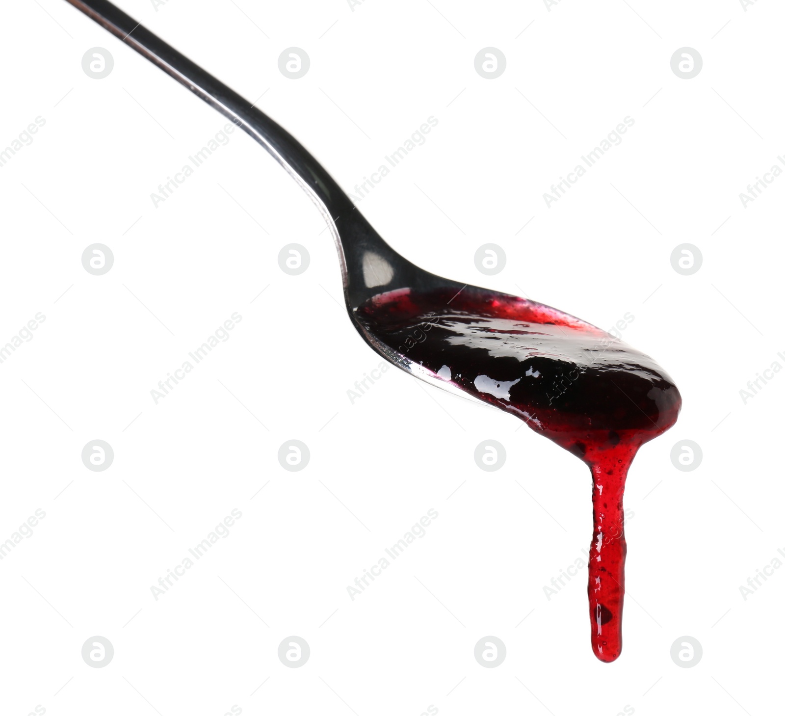 Photo of Spoon with tasty sweet jam isolated on white