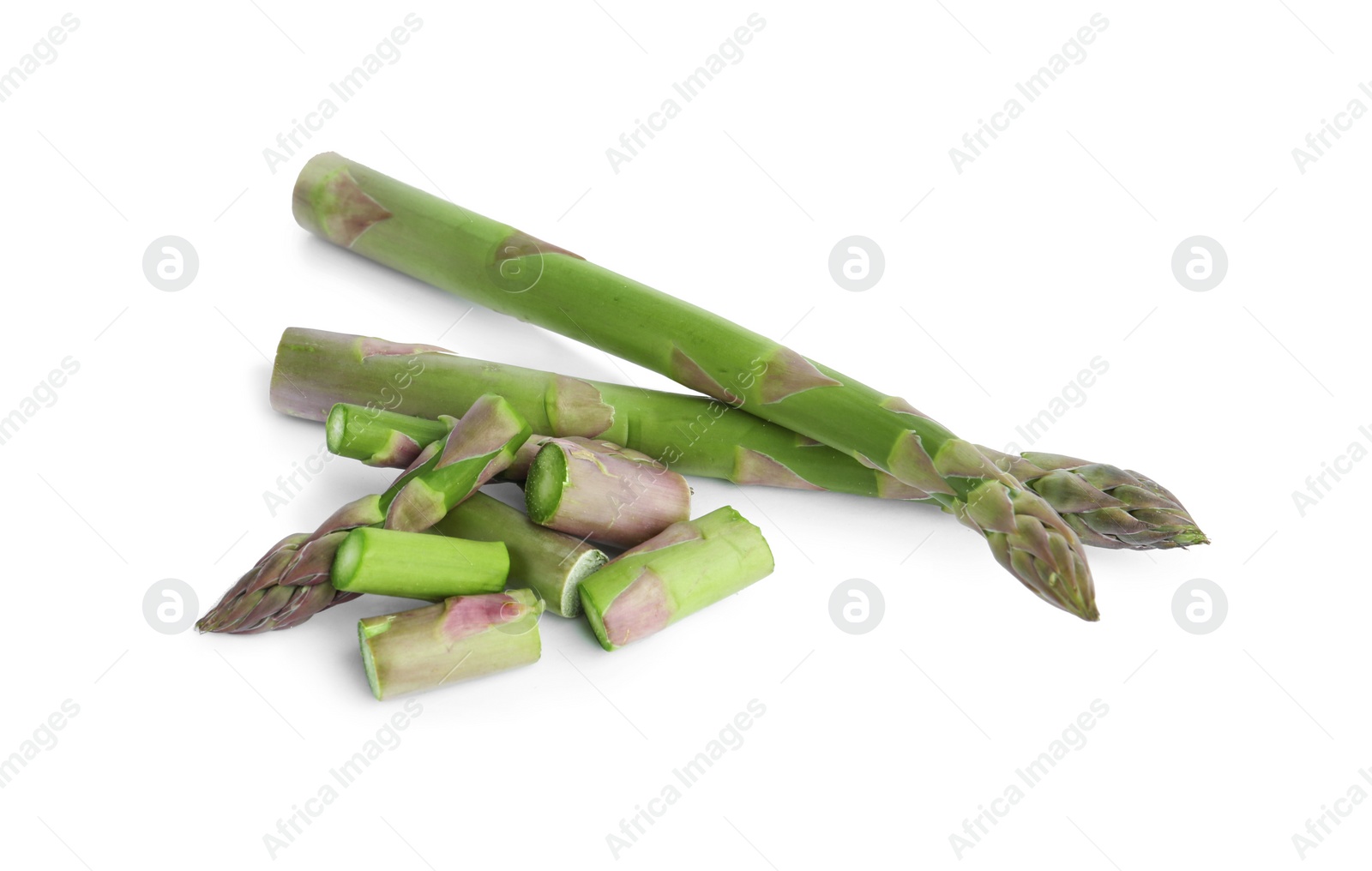 Photo of Fresh raw asparagus isolated on white. Healthy eating