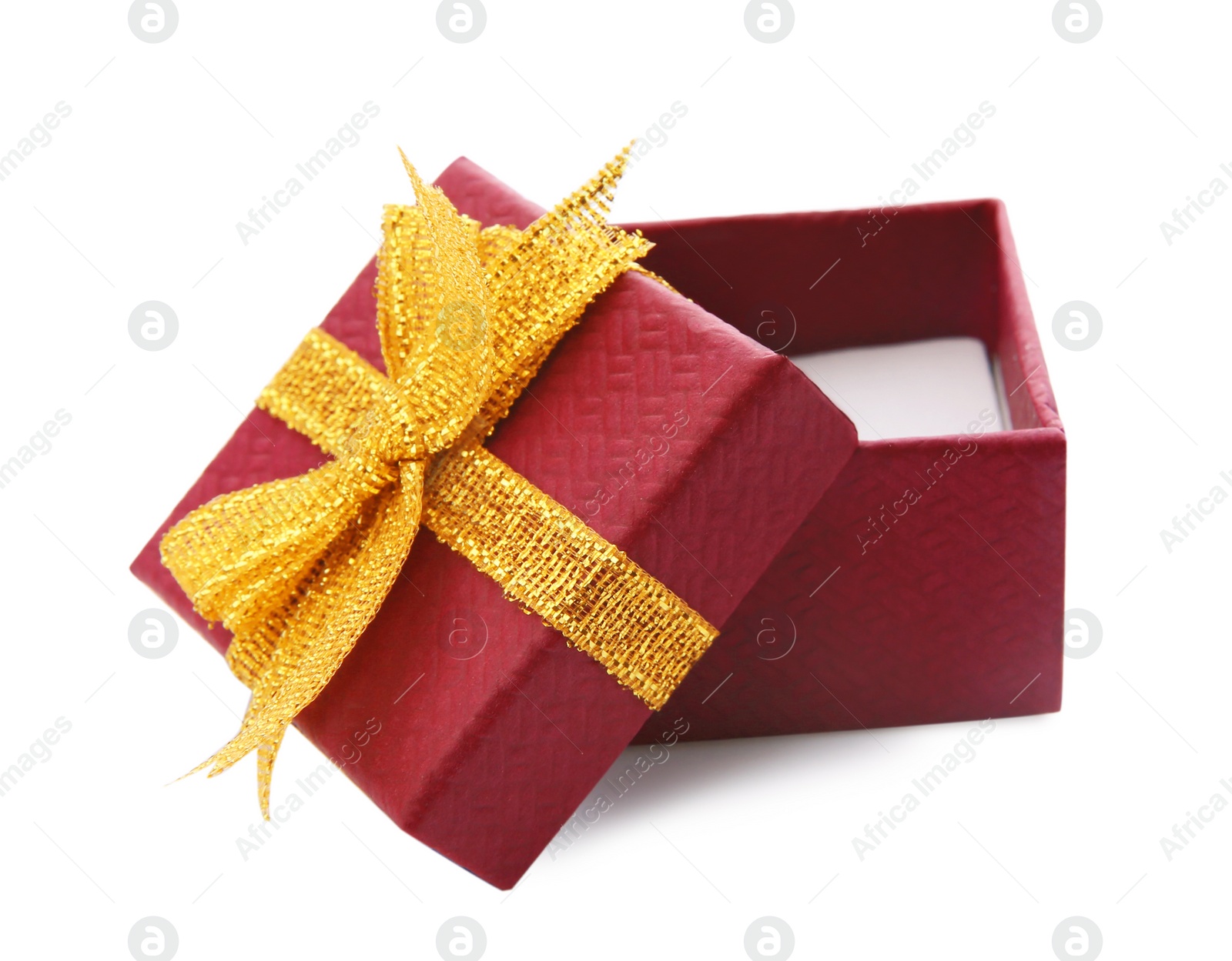 Photo of Empty gift box with bow on white background