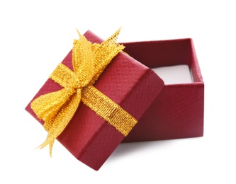 Photo of Empty gift box with bow on white background