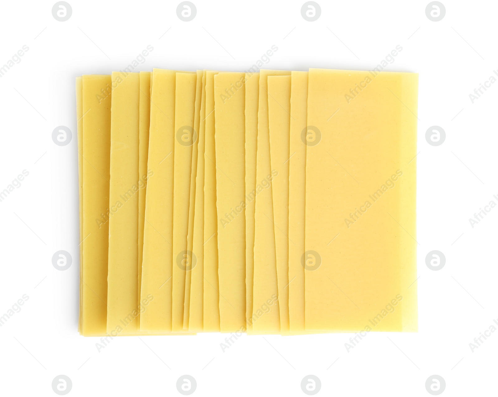 Photo of Uncooked lasagna sheets on white background, top view