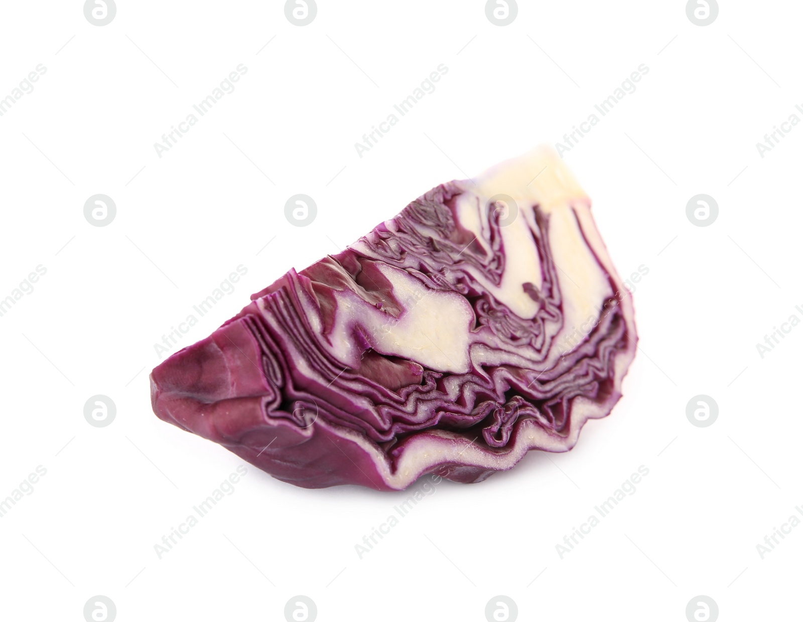 Photo of Piece of ripe red cabbage on white background