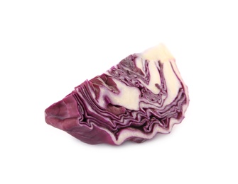 Photo of Piece of ripe red cabbage on white background
