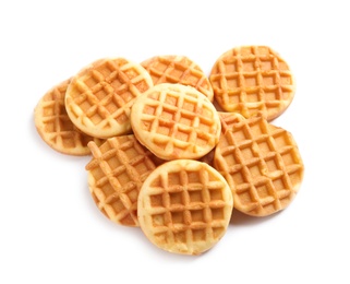 Delicious waffles for breakfast on white background