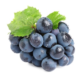Photo of Fresh ripe juicy black grapes isolated on white